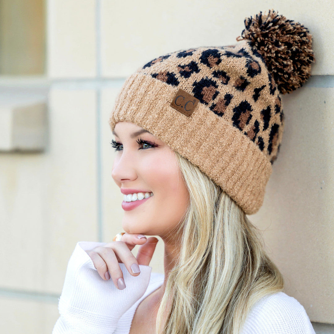 Ivory C C® Leopard Pom Beanie