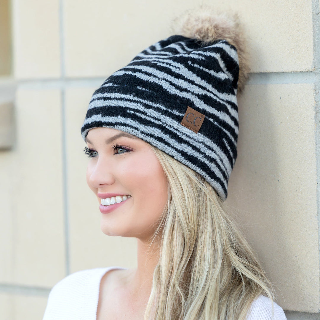 Black C C® Zebra Pom Beanie