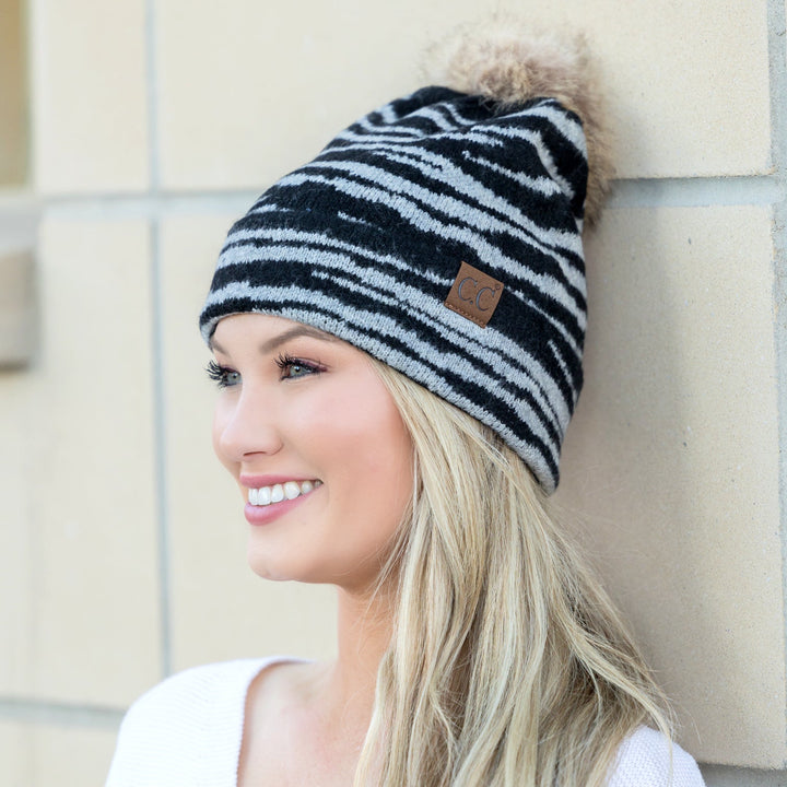 Black C C® Zebra Pom Beanie
