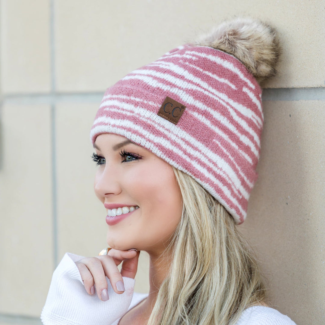 Beige C C® Zebra Pom Beanie