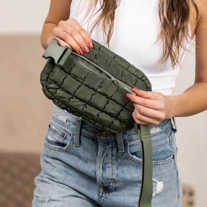 Eucalyptus Evyn Quilted Puffer Sling Crossbody Belt Bum Fanny Waist Bag