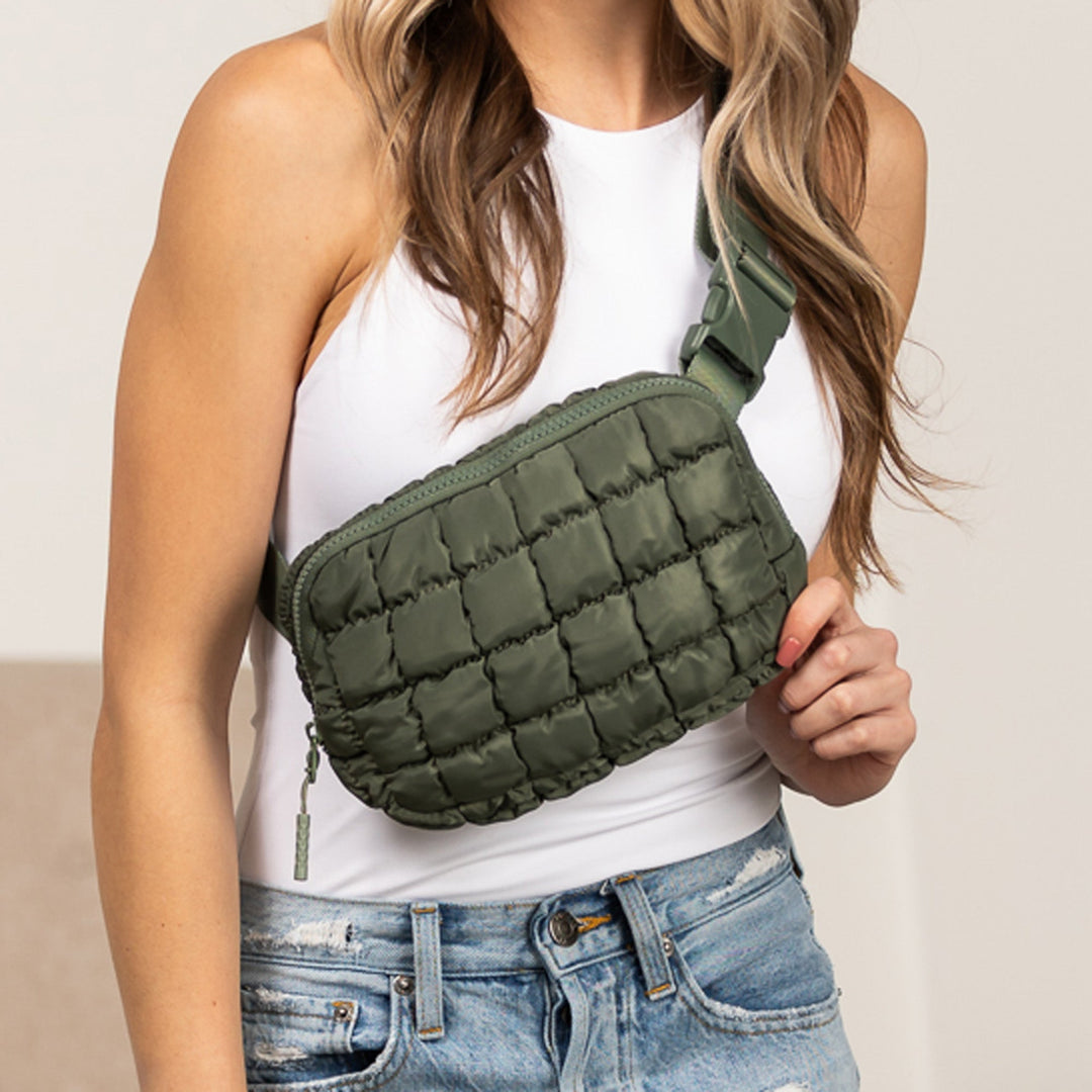 Almond Evyn Quilted Puffer Sling Crossbody Belt Bum Fanny Waist Bag