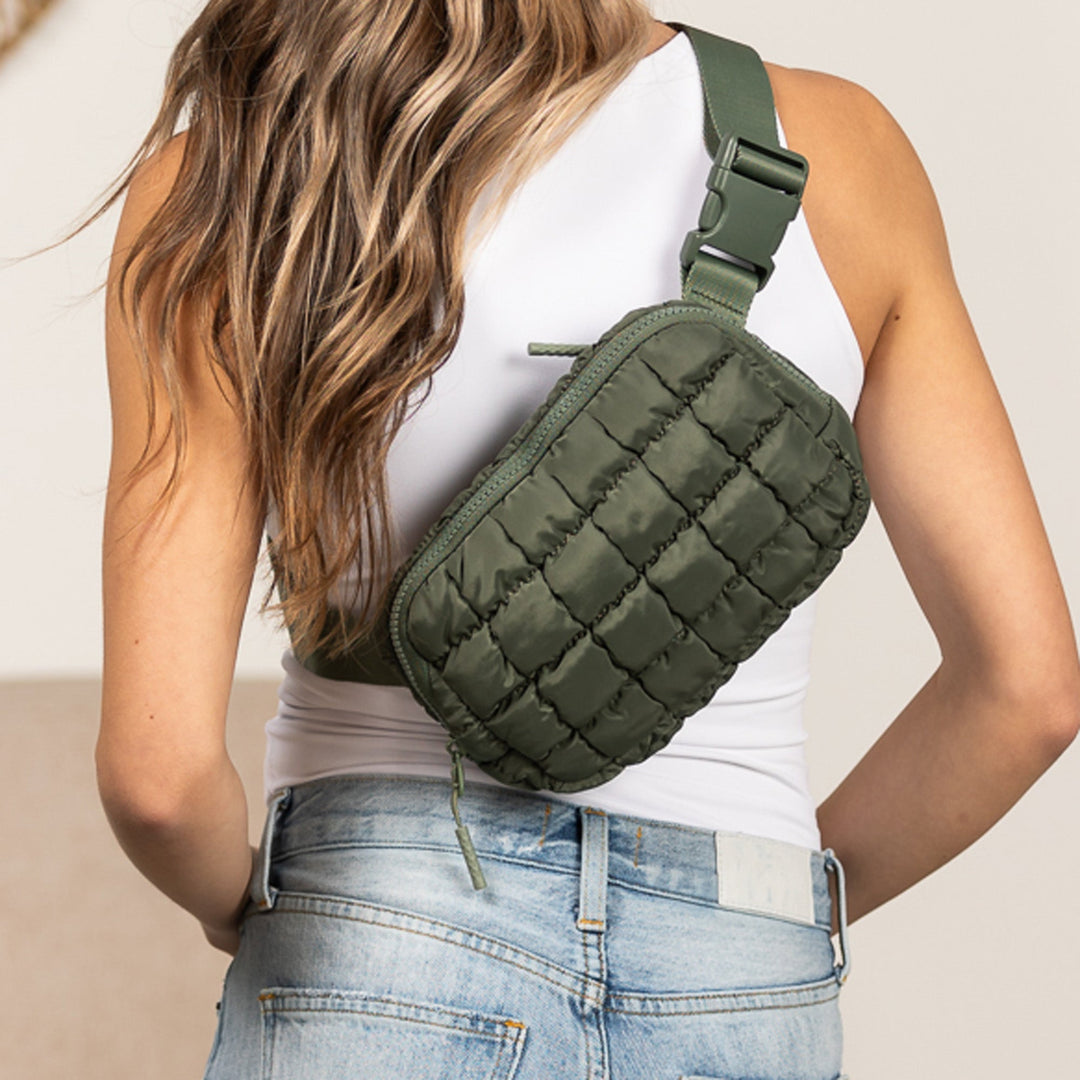 Gray Evyn Quilted Puffer Sling Crossbody Belt Bum Fanny Waist Bag
