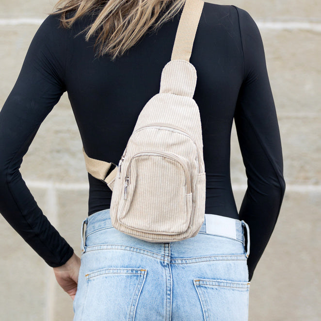 Black Ingrid Double Zip Corduroy Sling 1