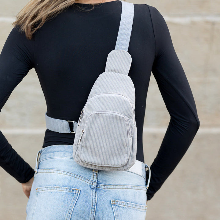 Ingrid Double Zip Corduroy Sling 1