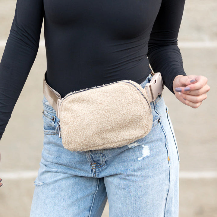 Camel Lola Boucle Sherpa Sling Crossbody Belt Bum Fanny Waist Bag
