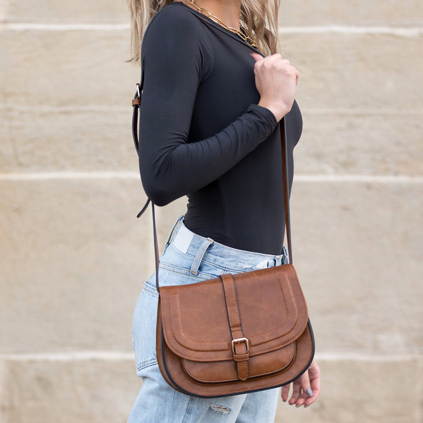Cognac Blair Foldover Buckle Crossbody 1
