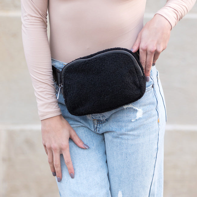Ivory Lola Boucle Sherpa Sling Crossbody Belt Bum Fanny Waist Bag