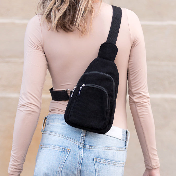 Ingrid Double Zip Corduroy Sling 1