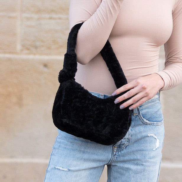 Black Izzie Plush Shoulder Bag 1
