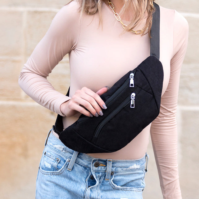 Gray Amari Corduroy Sling Crossbody Belt Bum Fanny Waist Bag