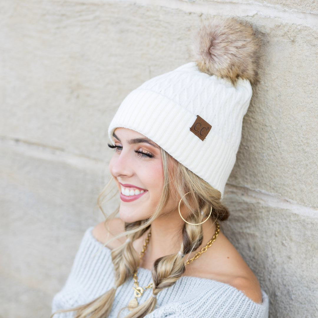 Dark Gray C C® Honeycomb Pom Beanie