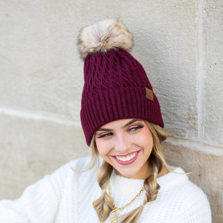 Beige C C® Honeycomb Pom Beanie