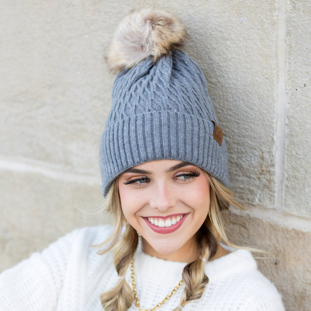 Ivory C C® Honeycomb Pom Beanie