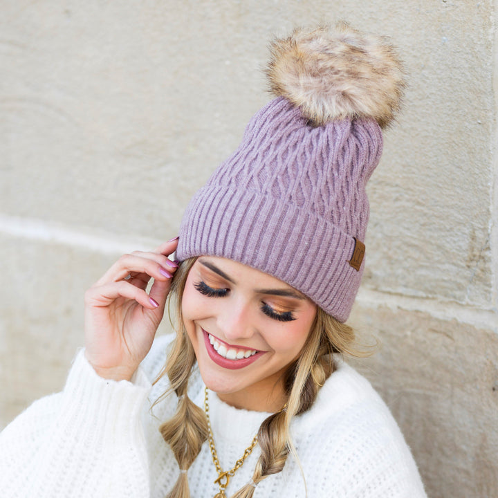 Taupe Mix C C® Honeycomb Pom Beanie