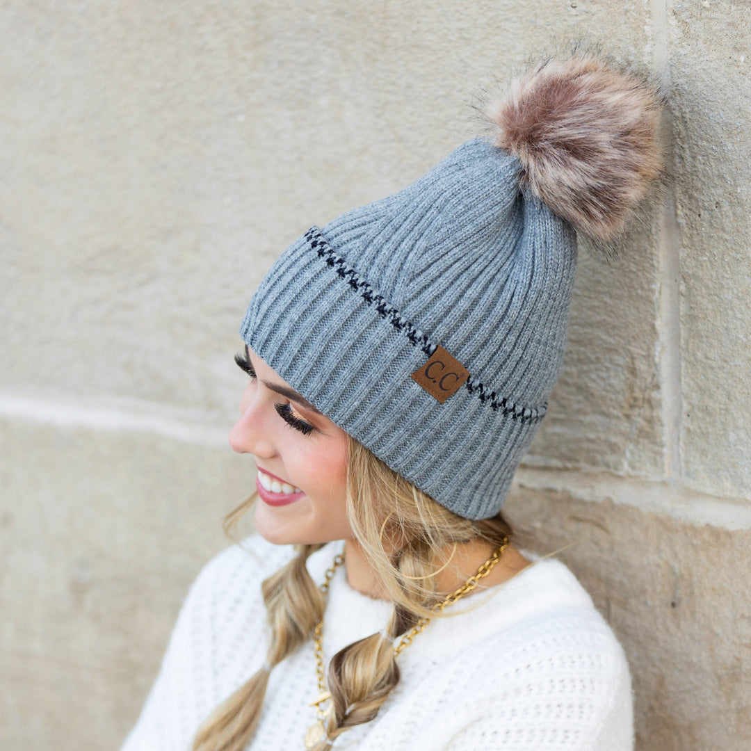 Burgundy C C® Accent Cuff Pom Beanie