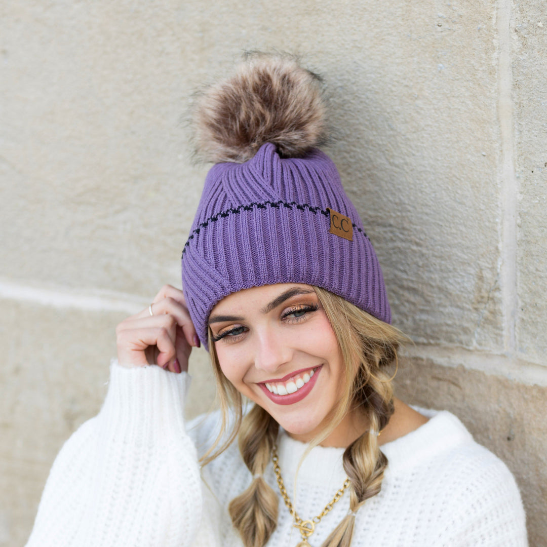 Violet C C® Accent Cuff Pom Beanie