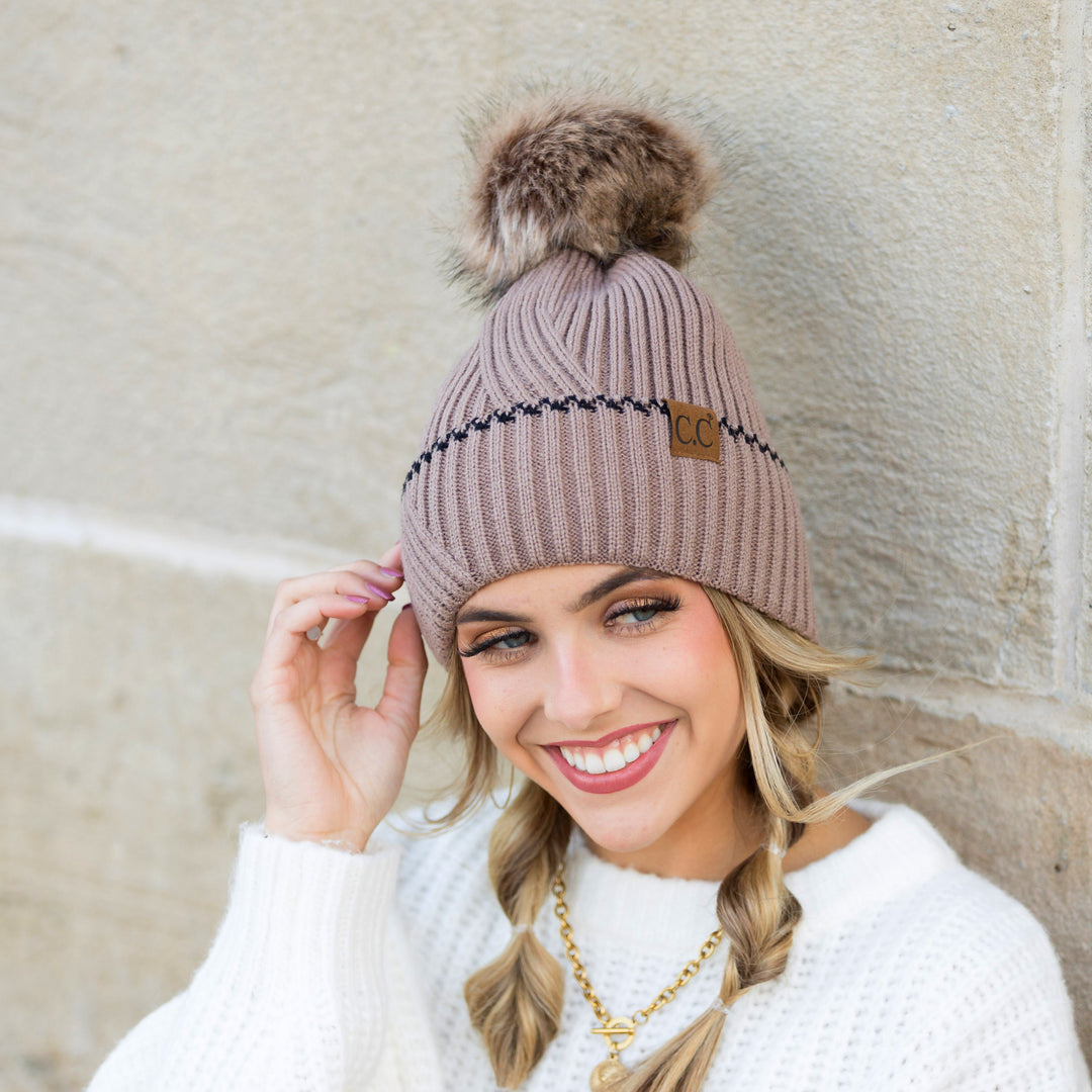 Ivory C C® Accent Cuff Pom Beanie