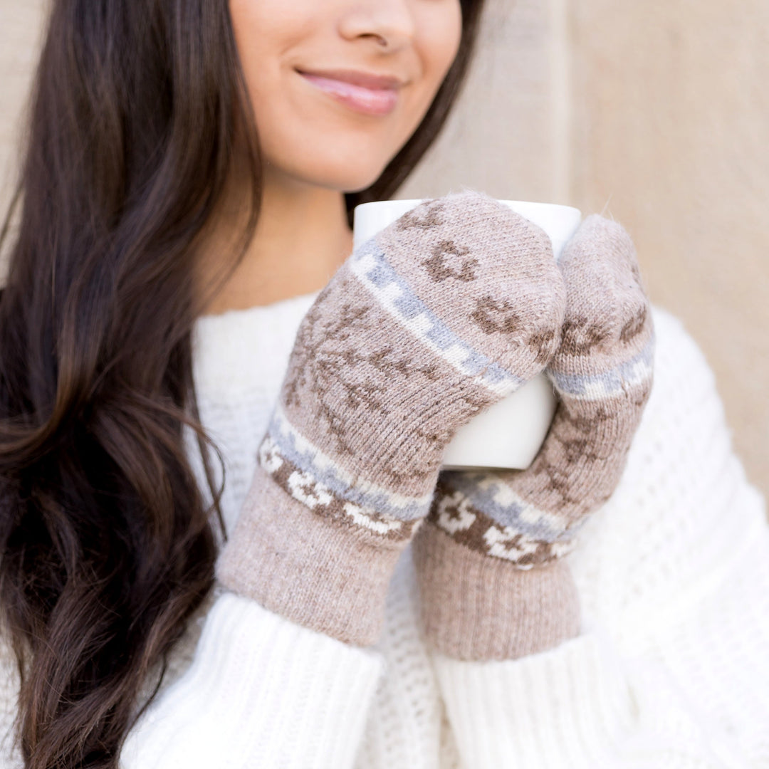 Camel Nordic Snowflake Mittens 1