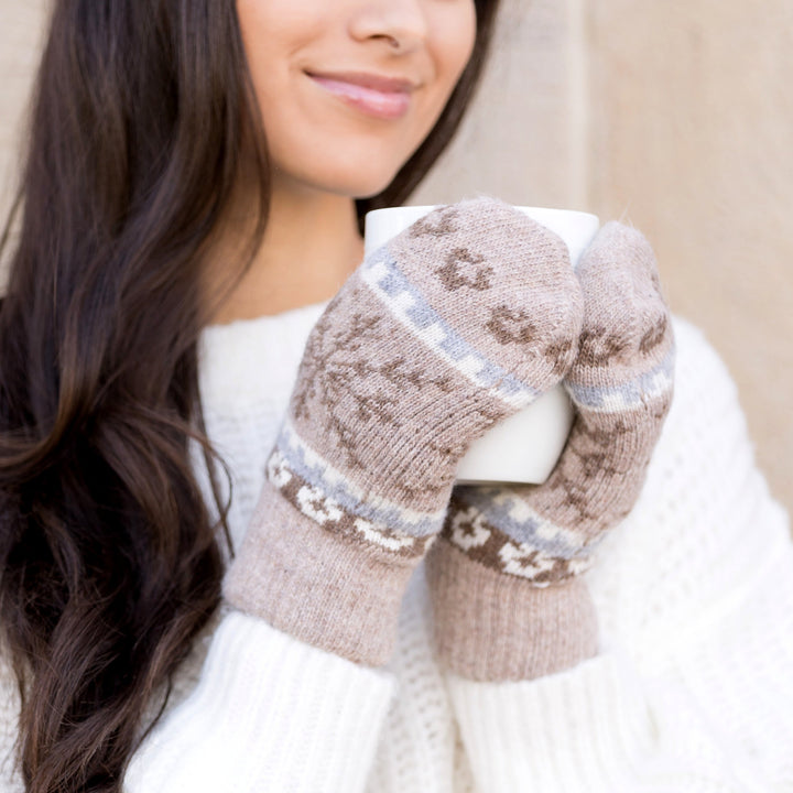 Camel Nordic Snowflake Mittens 1