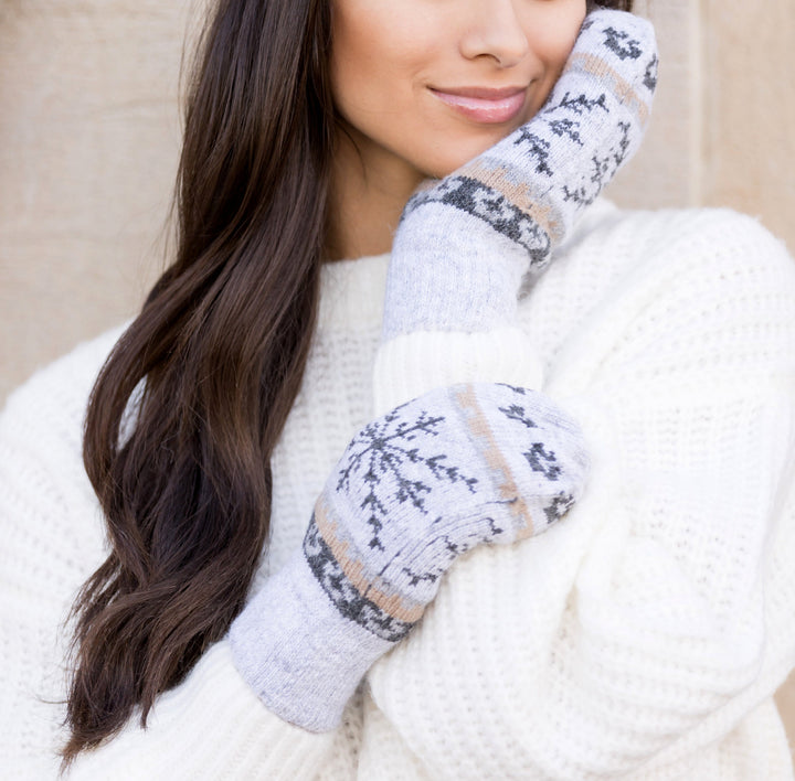 Gray Nordic Snowflake Mittens 1