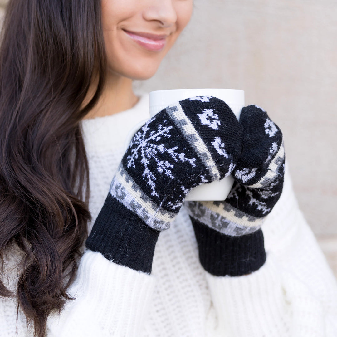 Black Nordic Snowflake Mittens 1
