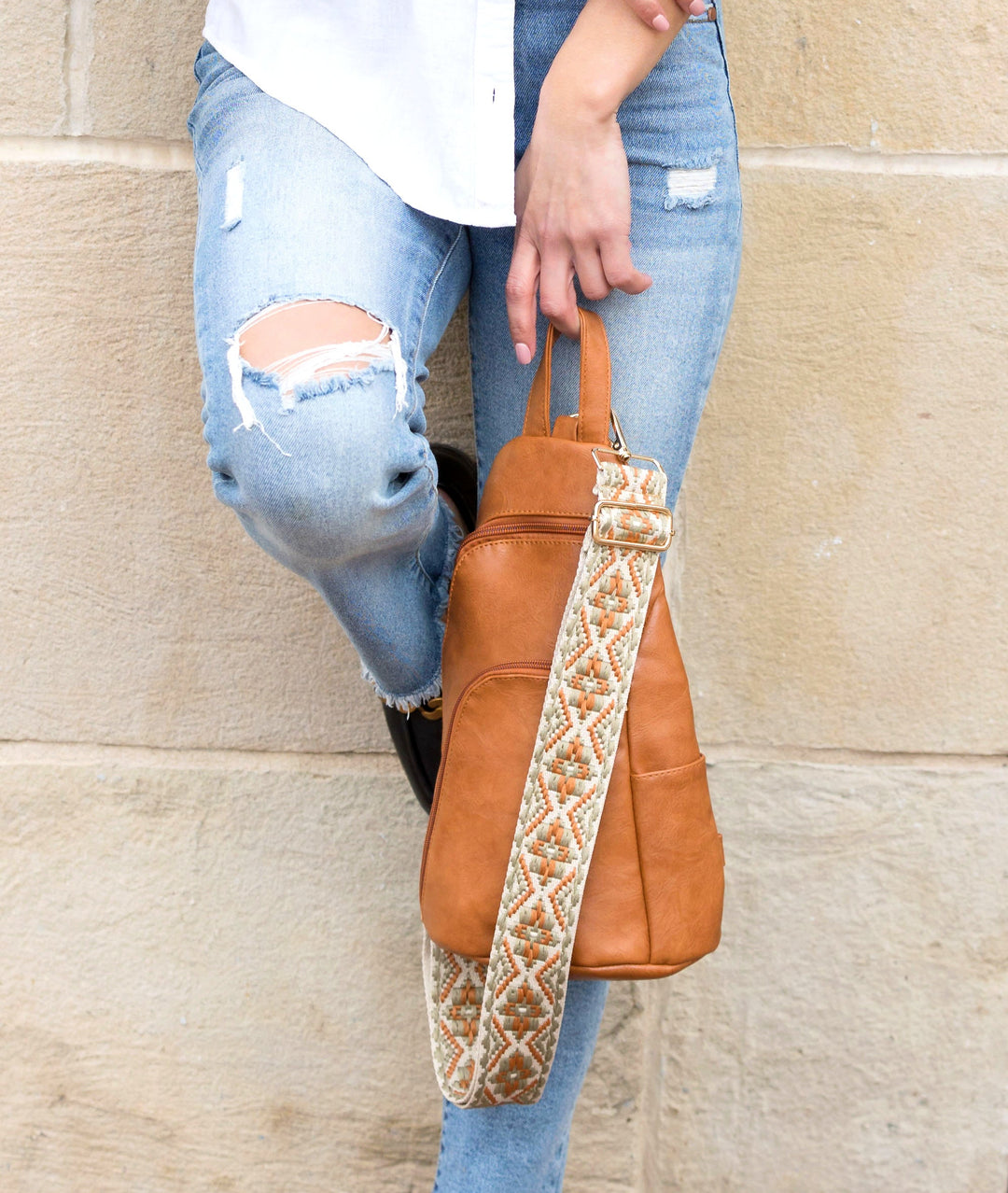 Cognac Evie Vegan Leather Crossbody Sling Bag