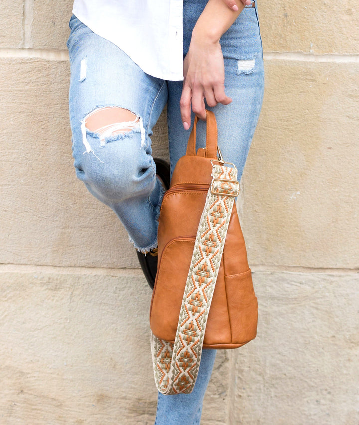 Cognac Evie Vegan Leather Crossbody Sling Bag