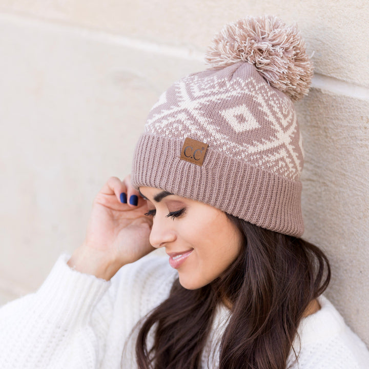 Black C C® Aztec Knit Pom Beanie Hat
