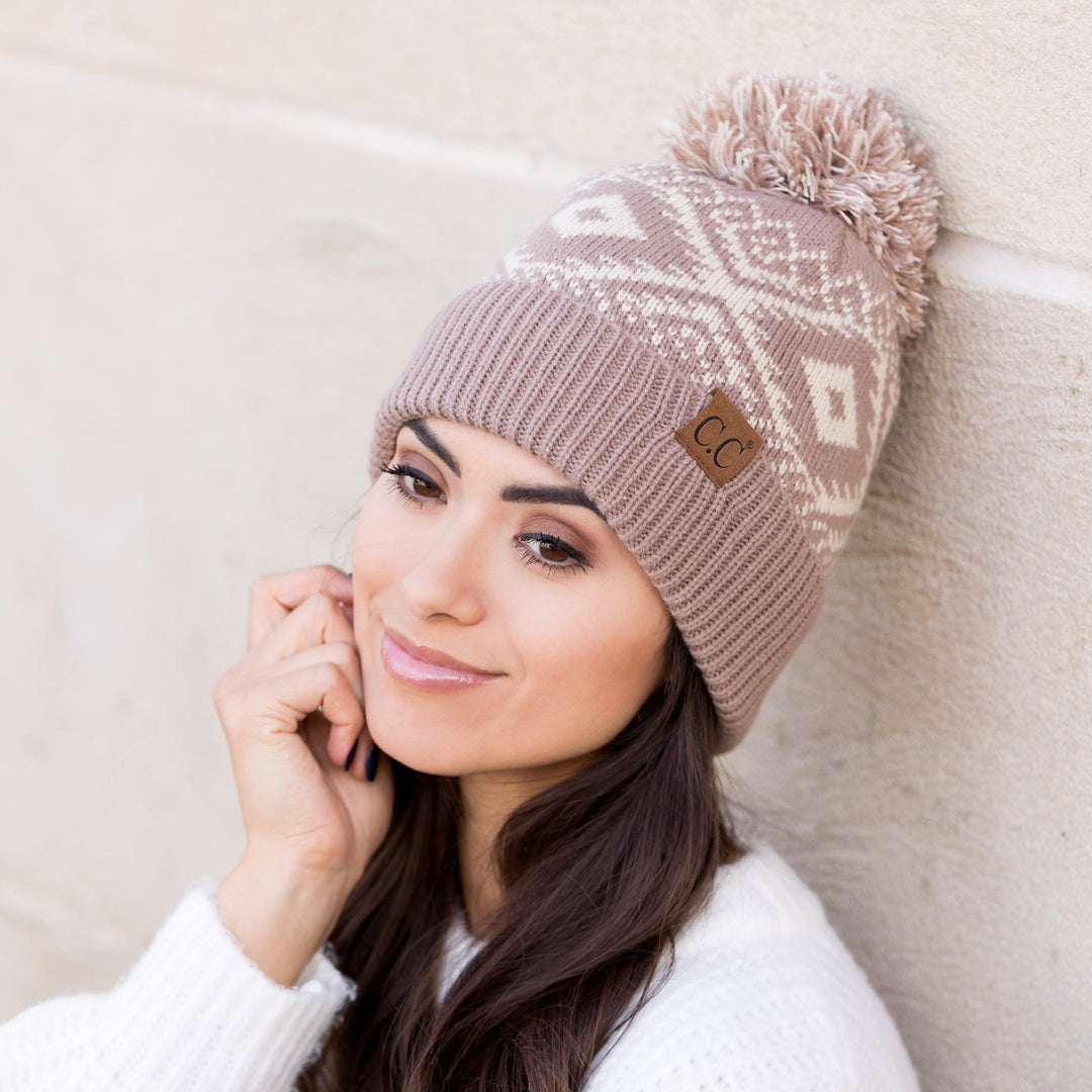 Dk Mel Gray C C® Aztec Knit Pom Beanie Hat