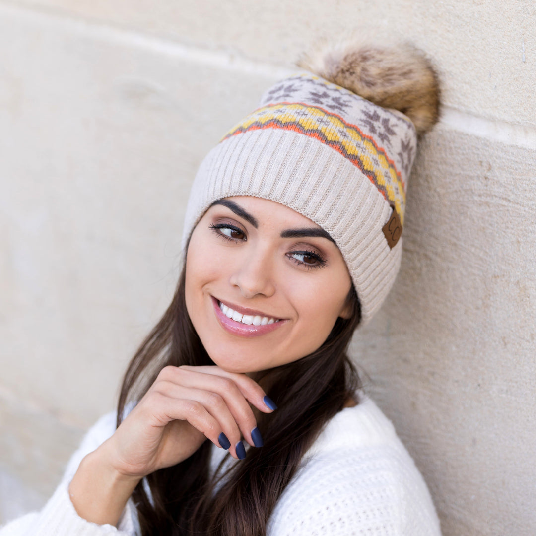 Ivory C C® Nordic Fair Isle Pom Beanie Hat