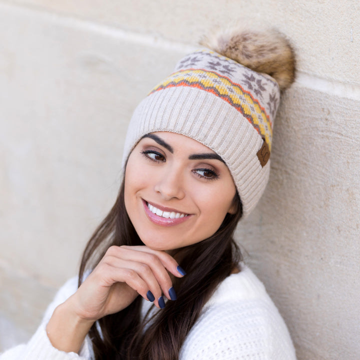 Ivory C C® Nordic Fair Isle Pom Beanie Hat