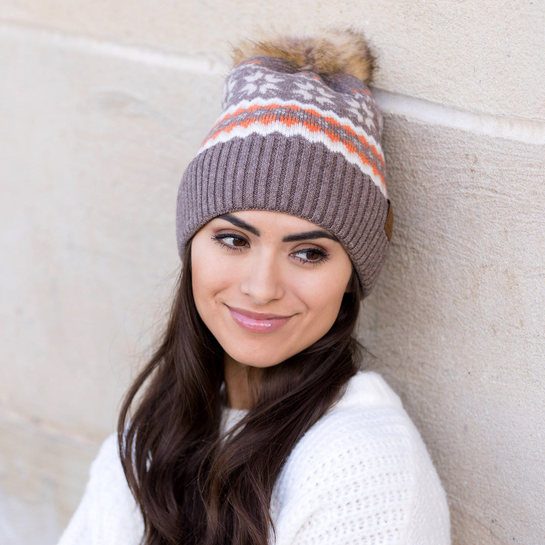 Black C C® Nordic Fair Isle Pom Beanie Hat