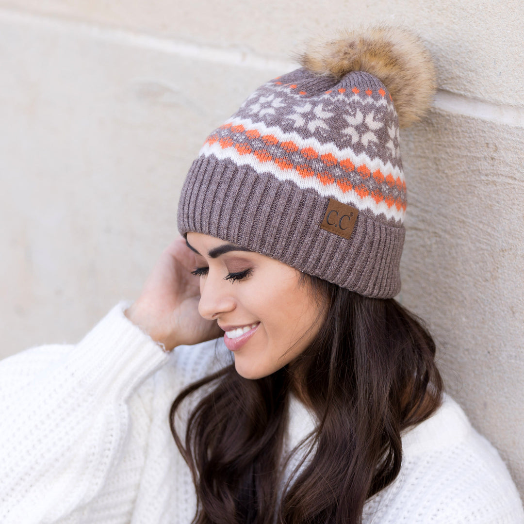 Beige C C® Nordic Fair Isle Pom Beanie Hat