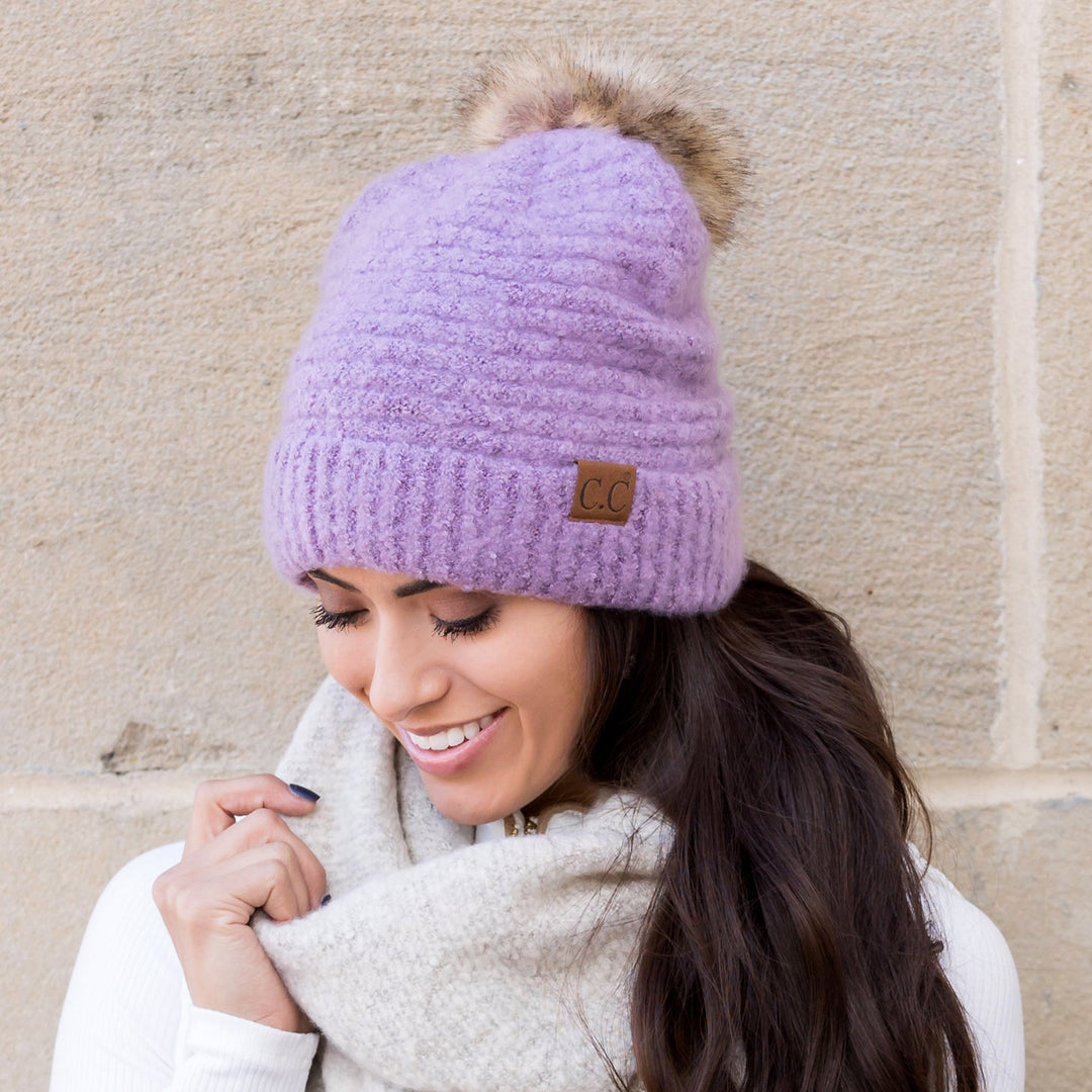 White C C® Ultra Soft Fur Pom Beanie