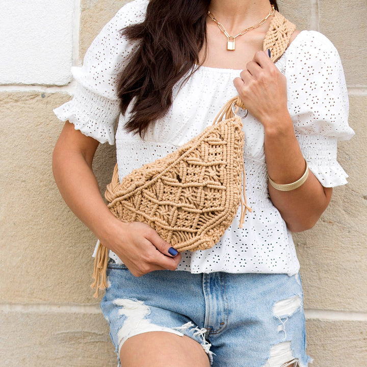 Khaki Macrame Sling Bag 1