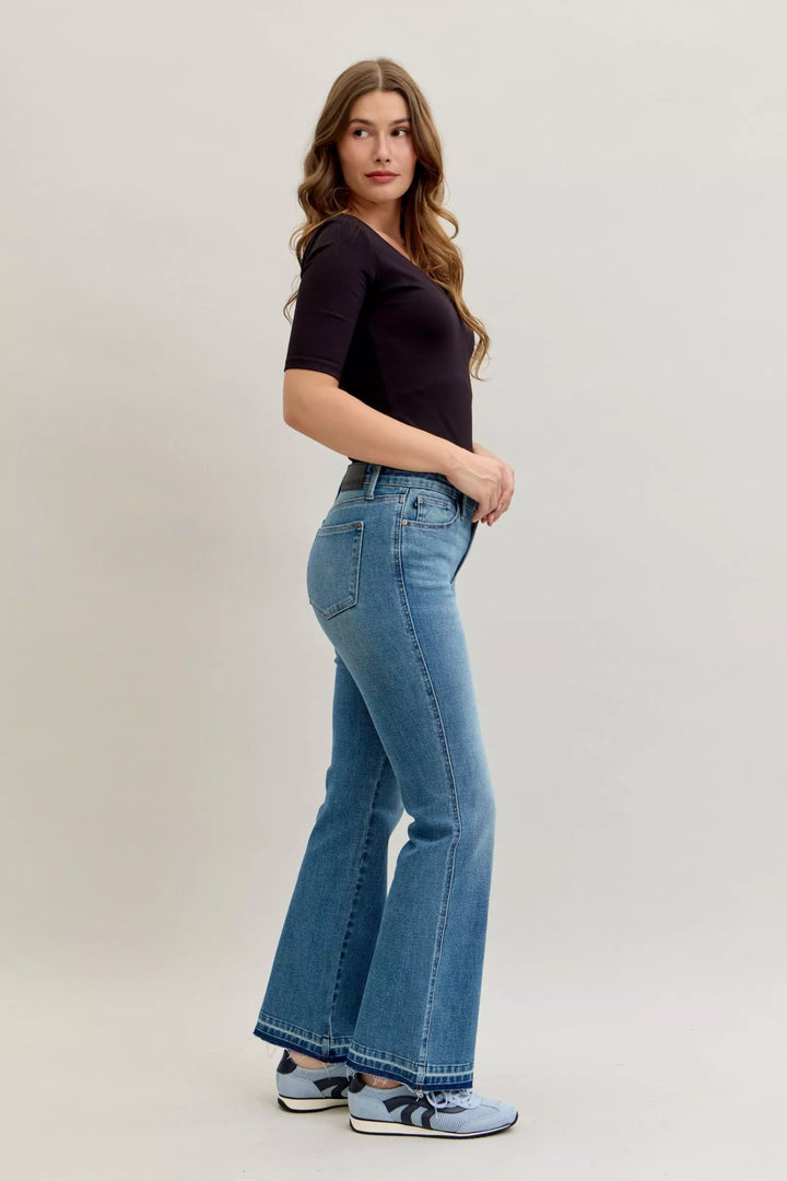 Md Judy Blue Full Size Mid Rise Slim Bootcut Tummy Control Release Hem Jeans Plus Size