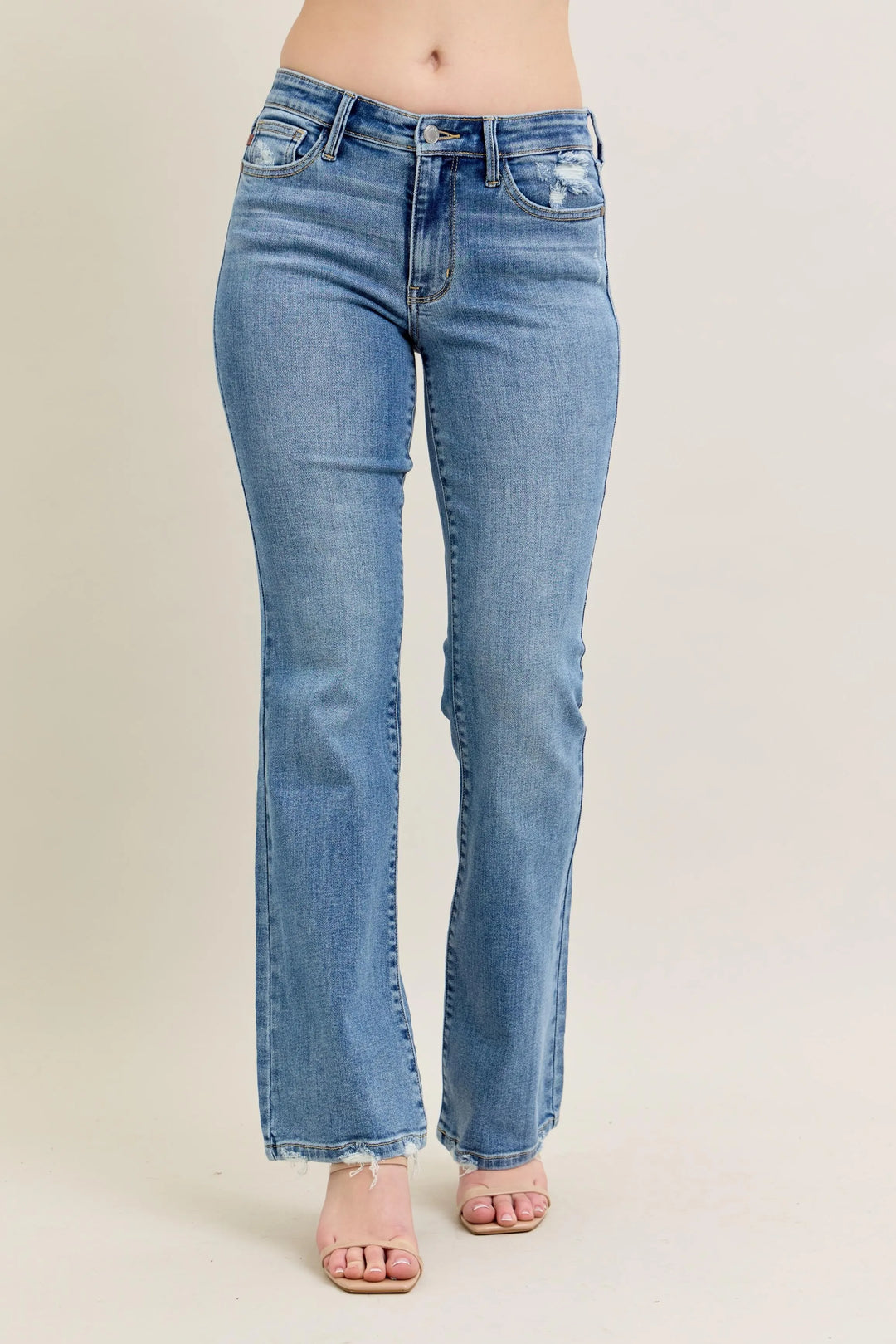 Md Judy Blue Full Size Mid Rise Wash Destroy Hem Bootcut Jeans Plus Size