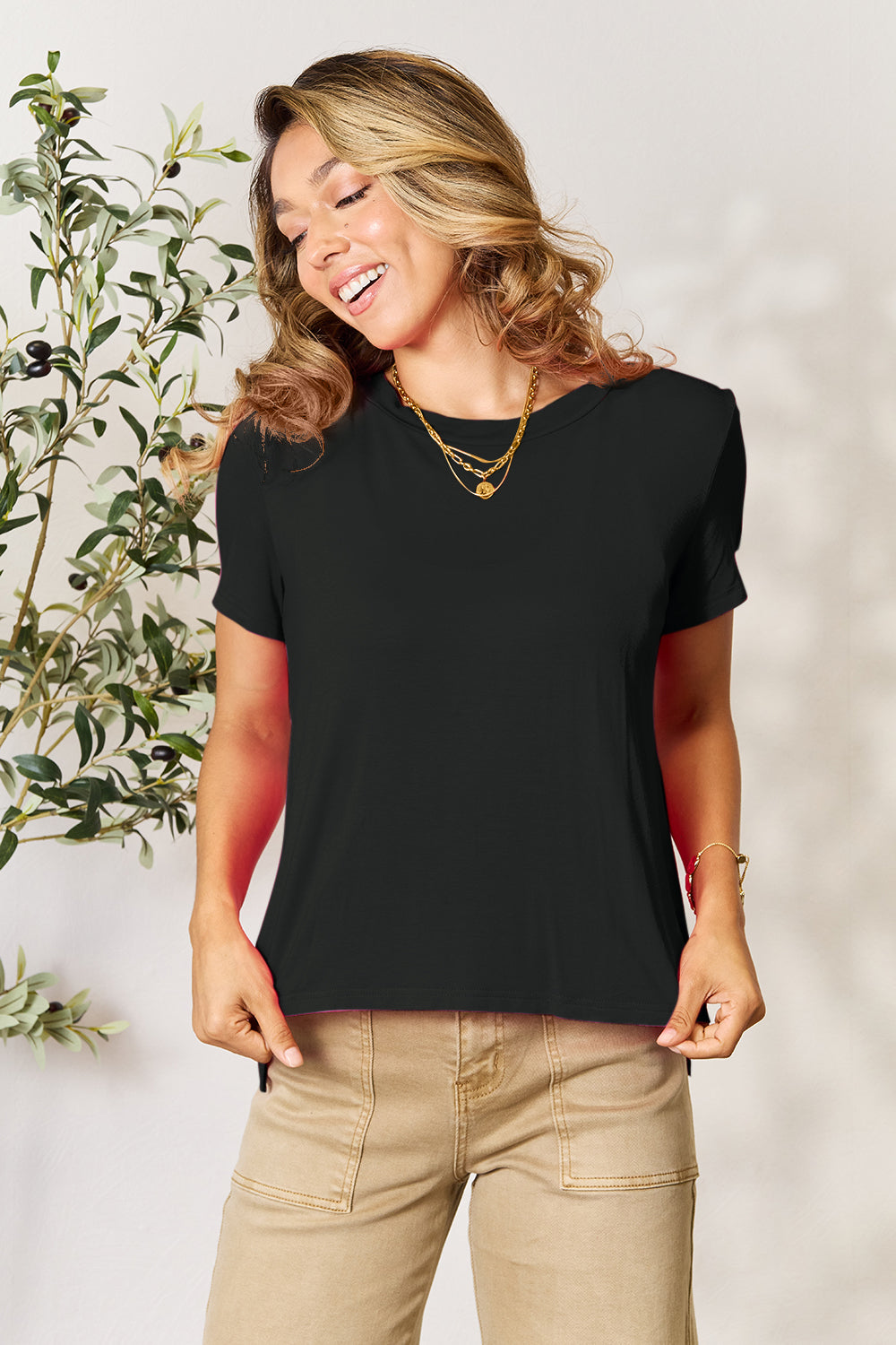 Chestnut Basic Bae Full Size Round Neck Short Sleeve T Shirt 1