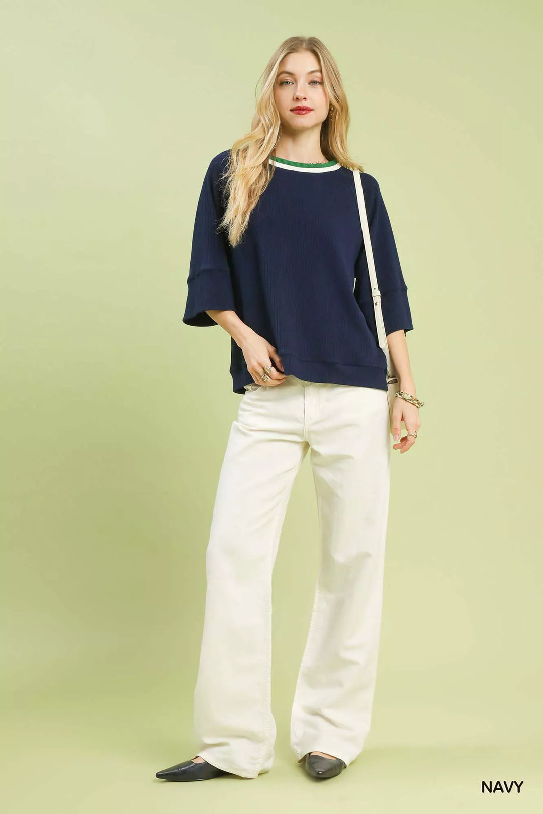Umgee Ribbed Knit Top With Contrast Trim 1