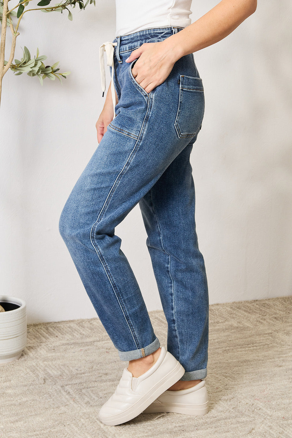 Medium Judy Blue Full Size High Waist Drawstring Denim Jeans
