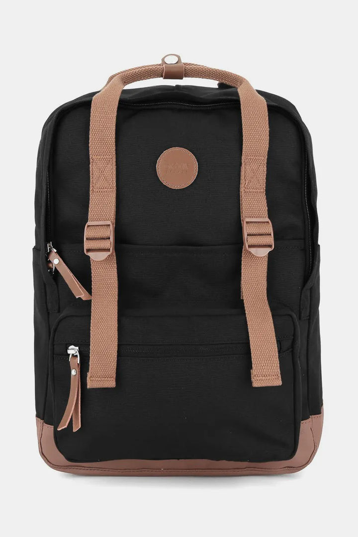 Black/Brown Himawari Waterproof Canvas Backpack Bag With Side Pockets 2