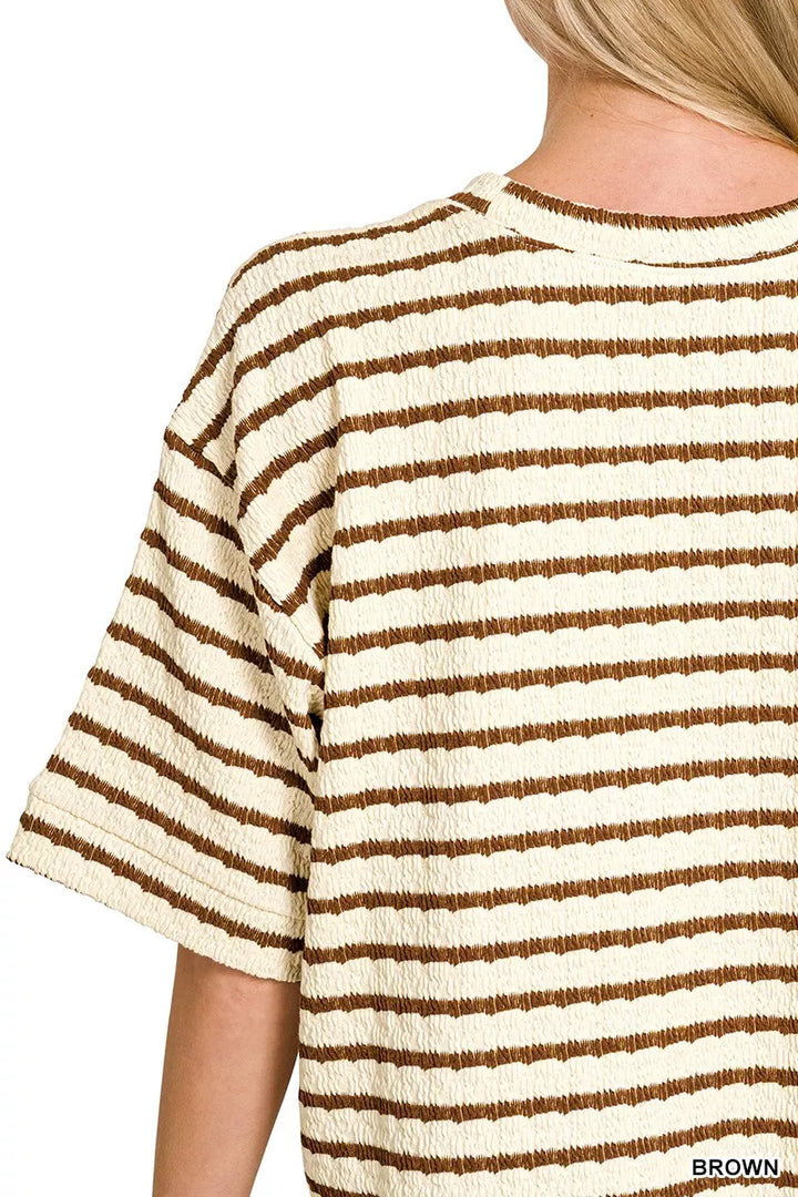 Zenana Striped Short Sleeve Tee Shorts Set