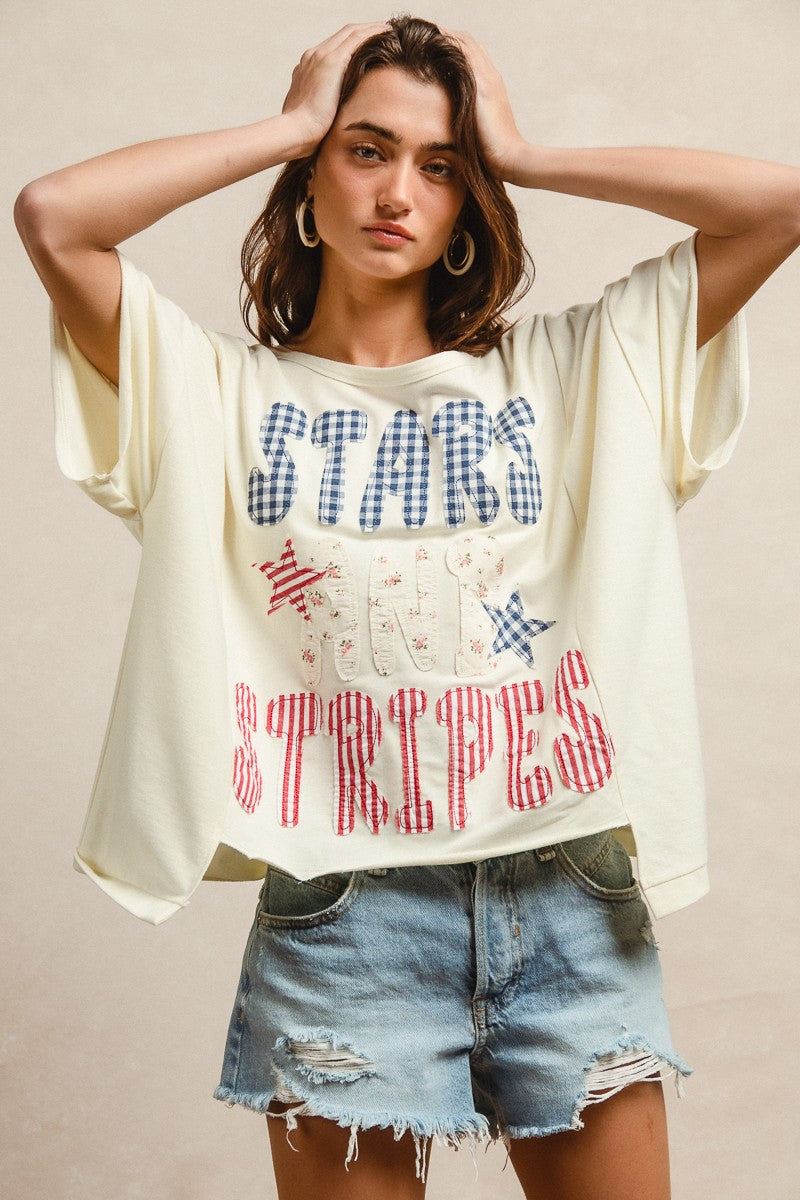 Bibi Mix And Match Stars And Stripes Patchwork Short Sleeve T Shirt