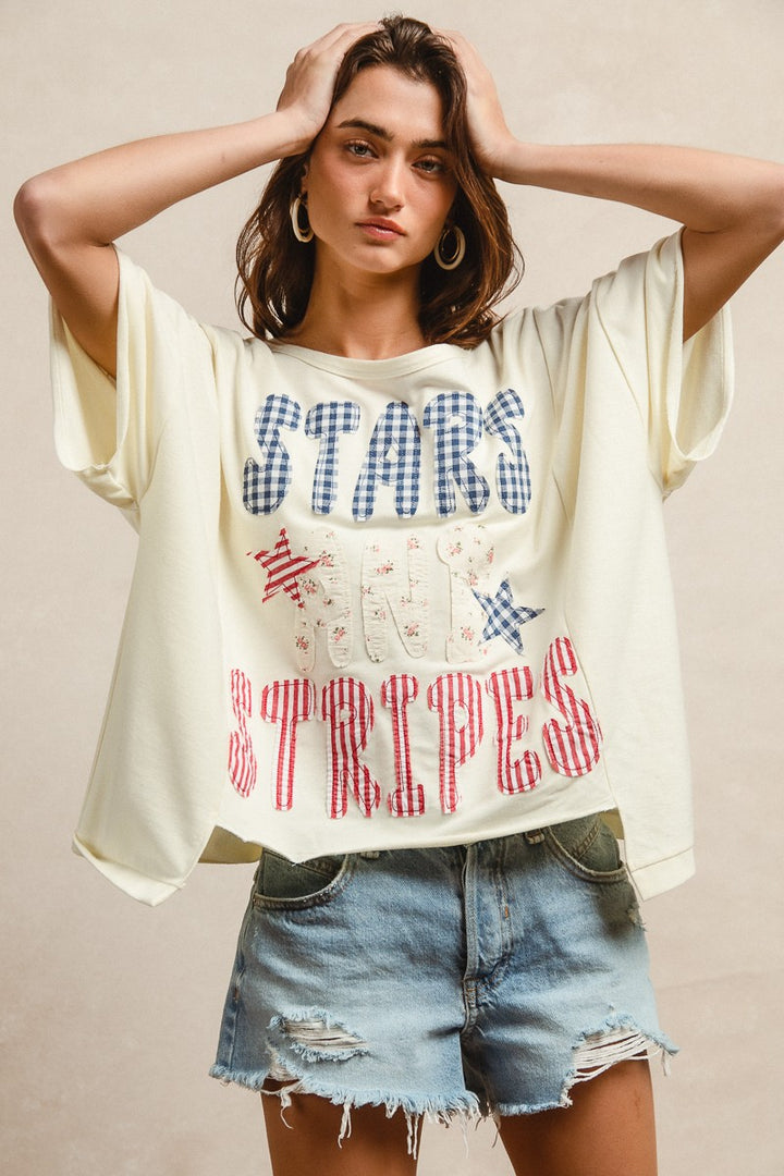 Bibi Mix And Match Stars And Stripes Patchwork Short Sleeve T Shirt