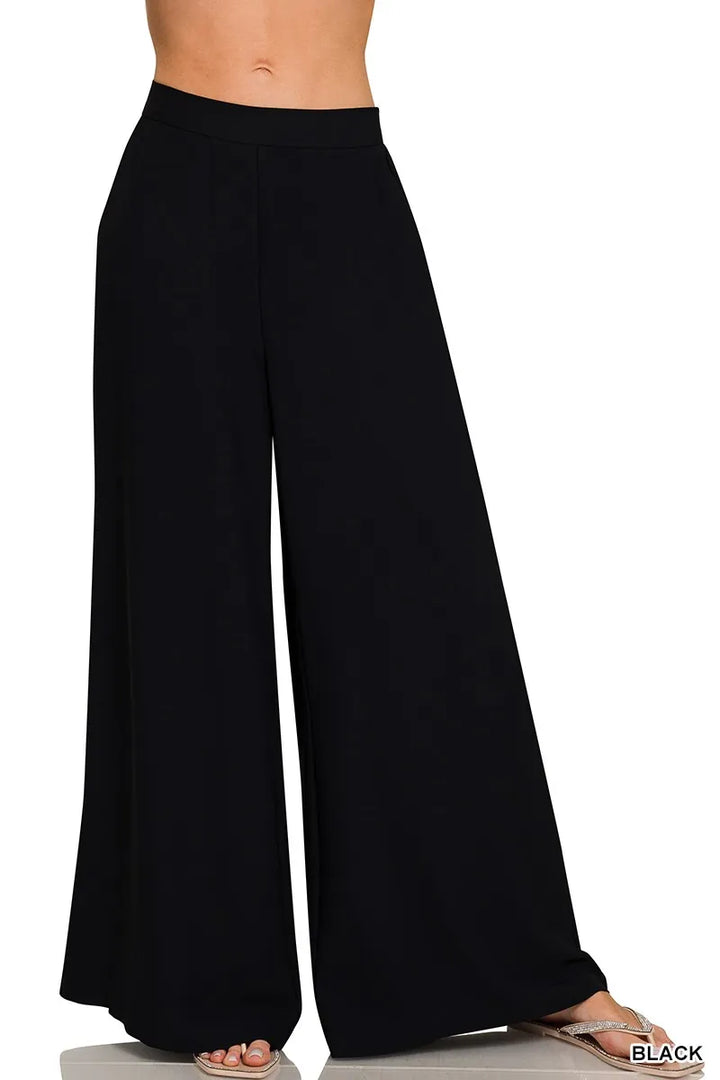 Black Zenana Relaxed Fit Elastic Waisted Wide Leg Pants 3