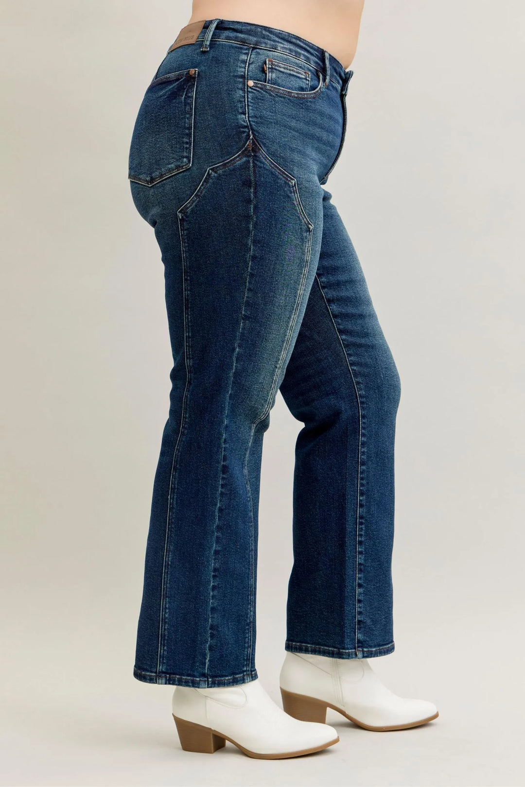 Dark Judy Blue Full Size Seam Detail Straight Leg Jeans Plus Size