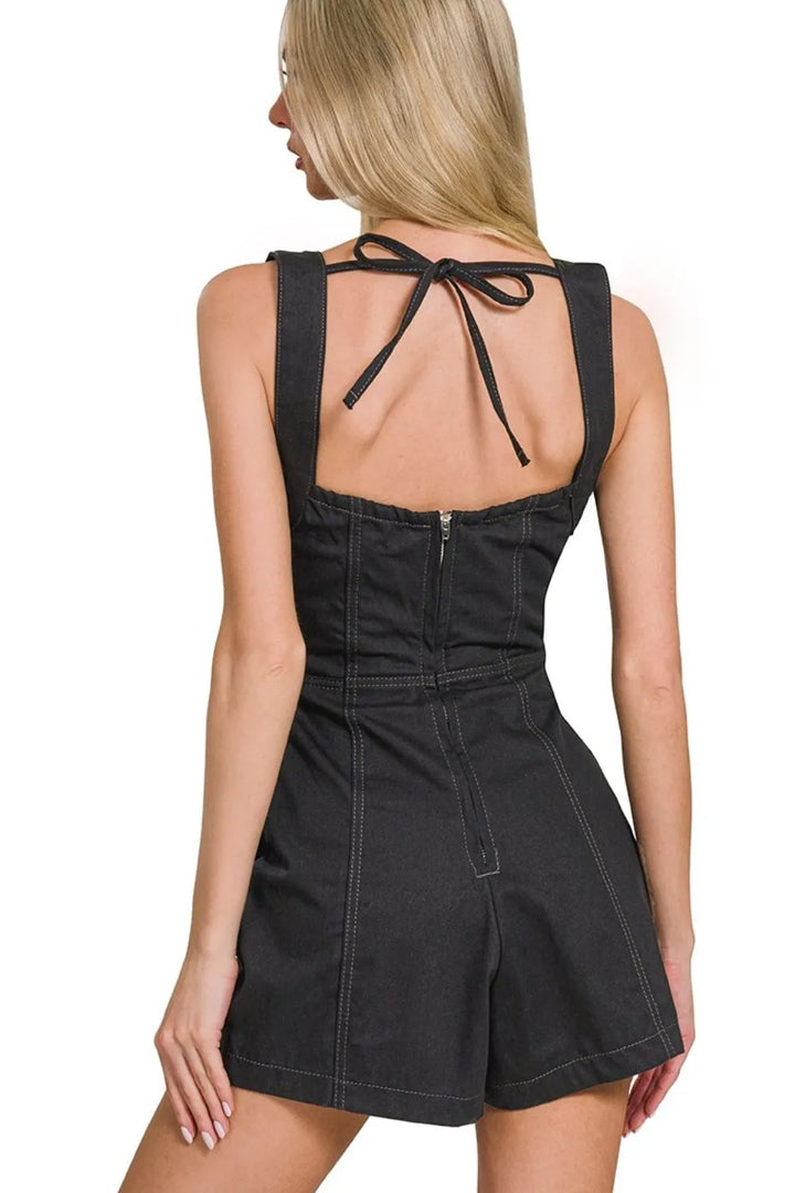 Black Zenana Tie Back Romper