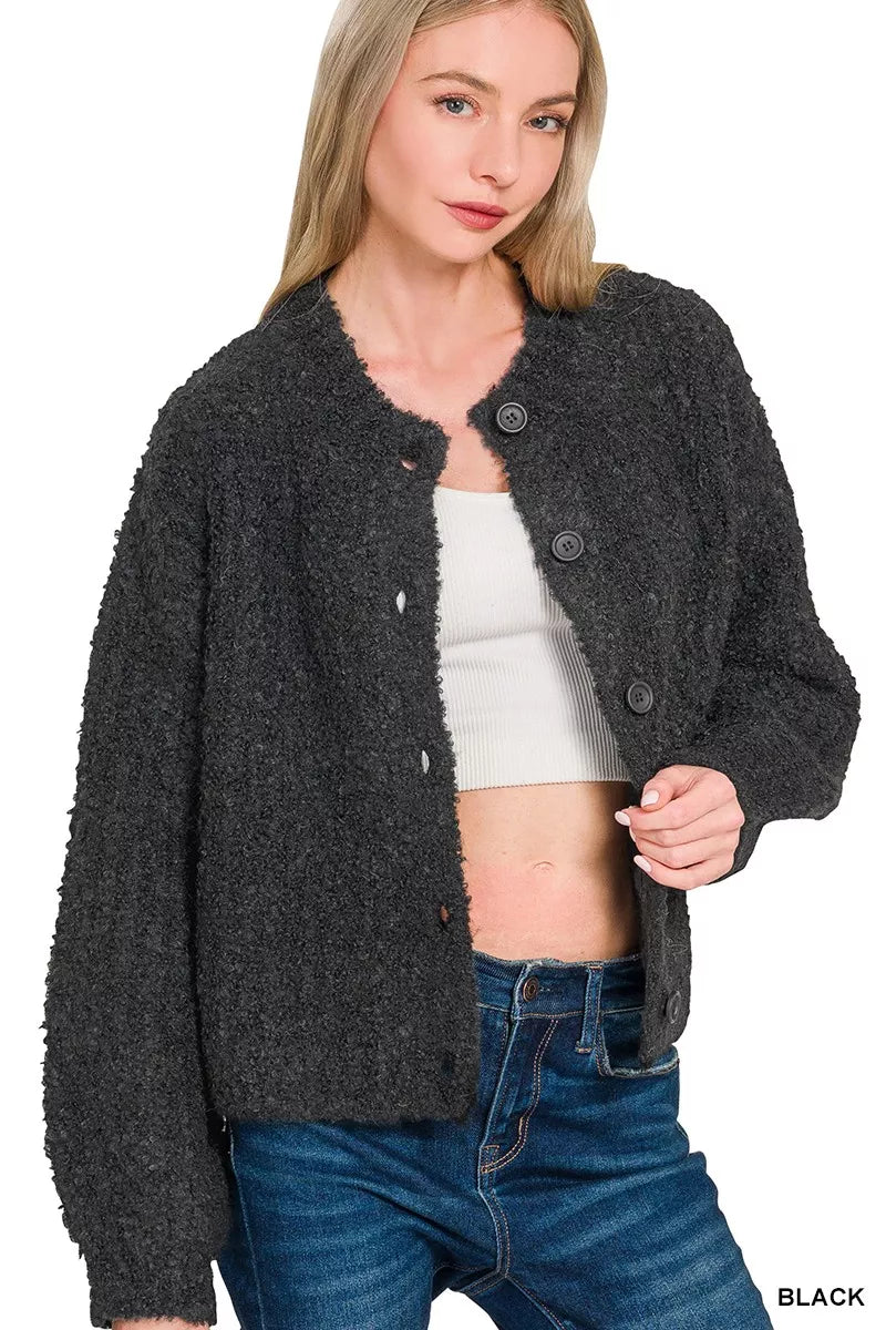 Black Zenana Button Down Wool Cardigan Sweater