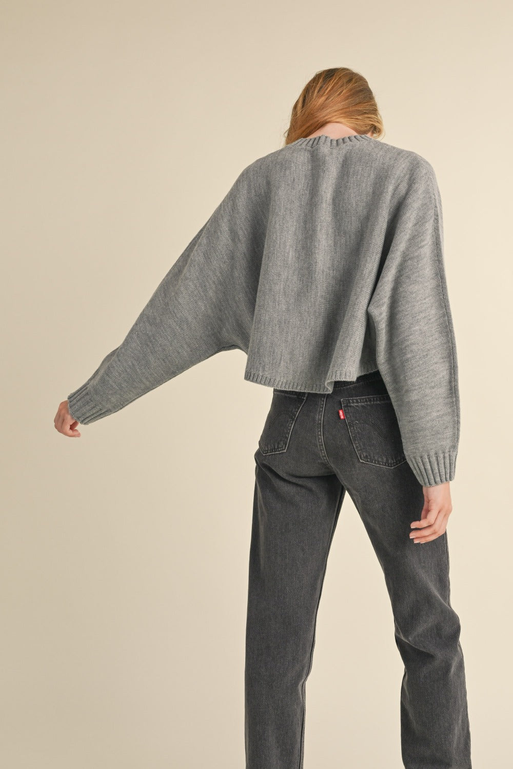 H Grey Mable Round Neck Dolman Sleeve Cropped Sweater 2